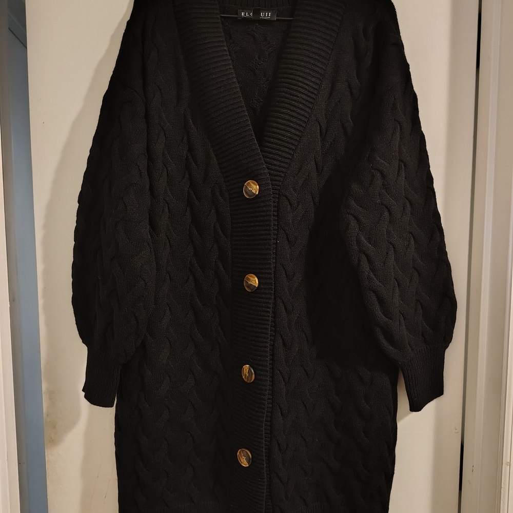 Black Cable Knit Cardigan Sweater